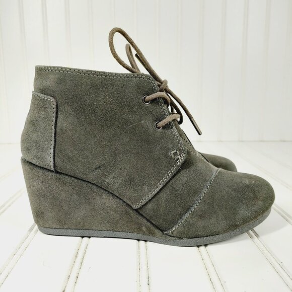 Toms Desert Grey Suede Leather Wedge Booties B135 - Picture 5 of 11